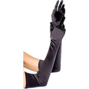 Women's Black Full Finger Elbow Spandex Satin Long Sleek Evening Gloves